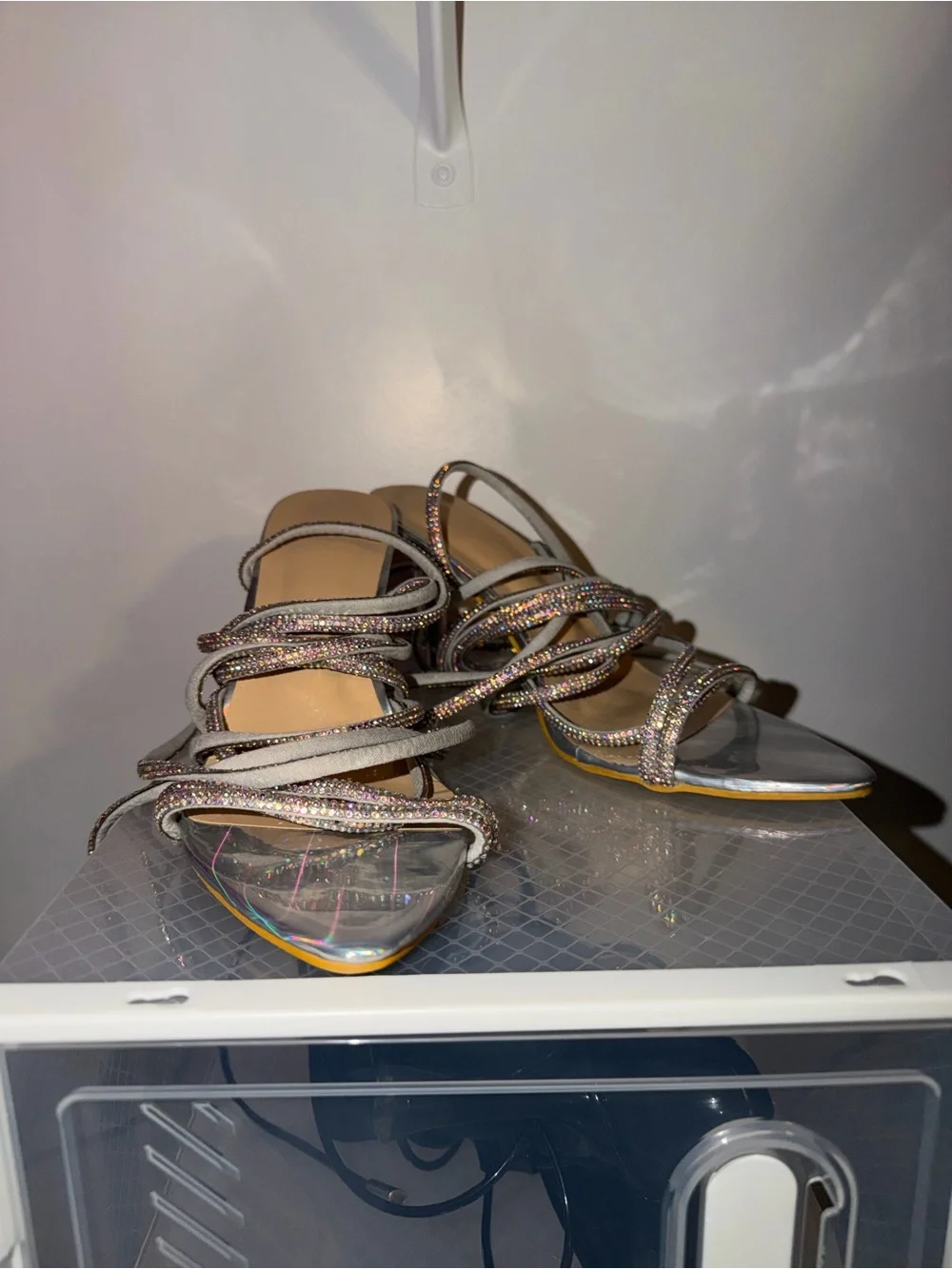 SHEIN Iridescent Strappy Rhinestone Heels